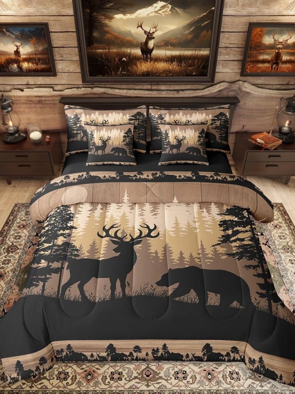 Rustic 7 Piece Comforter Set Twin with Sheets Farmhouse Cabin Lodge Bedding Sets